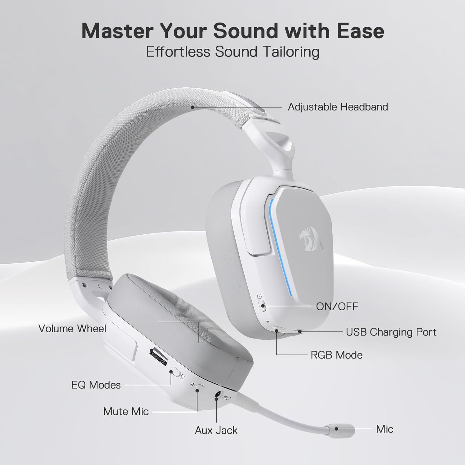 Redragon MIRA H868 RGB Wireless Gaming Headset – White Redragon MIRA H868 RGB Wireless Gaming Headset – White